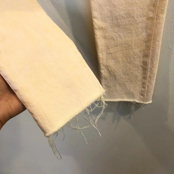 Levi's 501 High Waist Colorful Yellow Casual Denim Raw Hem Straight Leg Jeans 25 - Picture 3 of 10